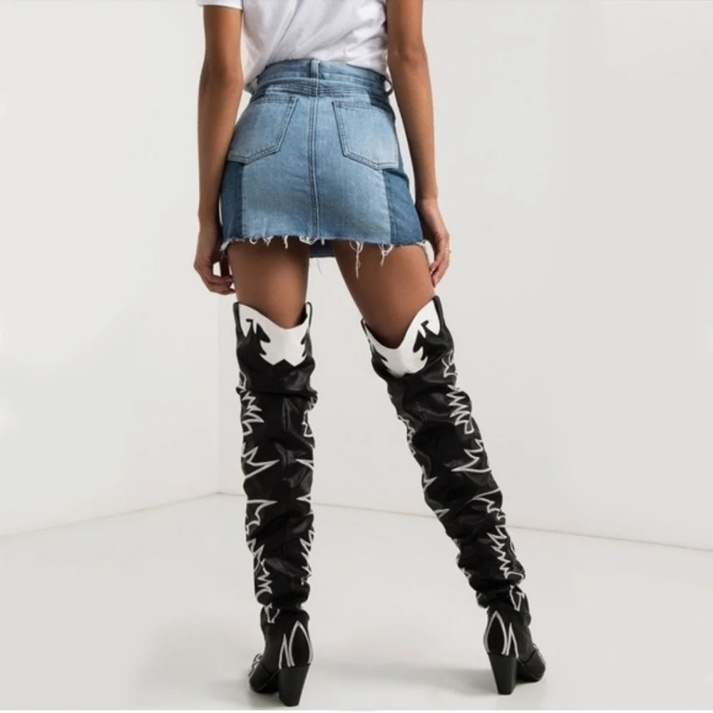 Cape Robbin Kelsey Thigh High Over The Knee Cowboy Boots Blk & White New Size 6